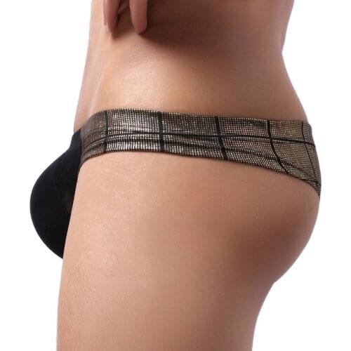 Male Panties Gay Underwear Men See-through Mesh Penis Pocket Briefs Sexy G-Strings Men Exotic Leather Patchwork Bikini Jockstrap