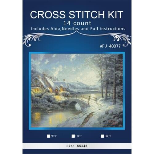 Oneroom snowing winter houseScenery Embroidery Needlework Crafts 14CT Unprinted DMC DIY Quality Cross Stitch Kits Handmade
