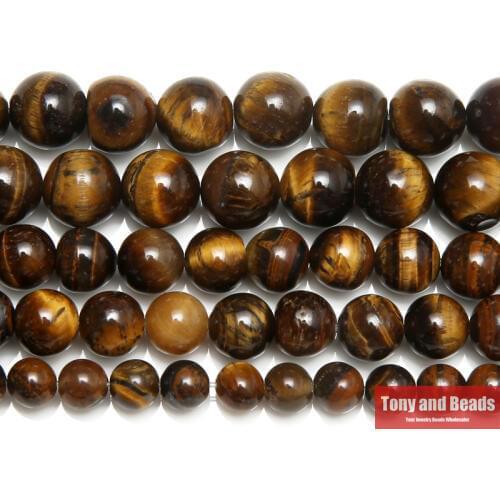 Natural Stone AB+ Quality Brown Gold Tiger Eye Agates Round Loose Beads 15" Strand 3 4 6 8 10 12 14MM Pick Size