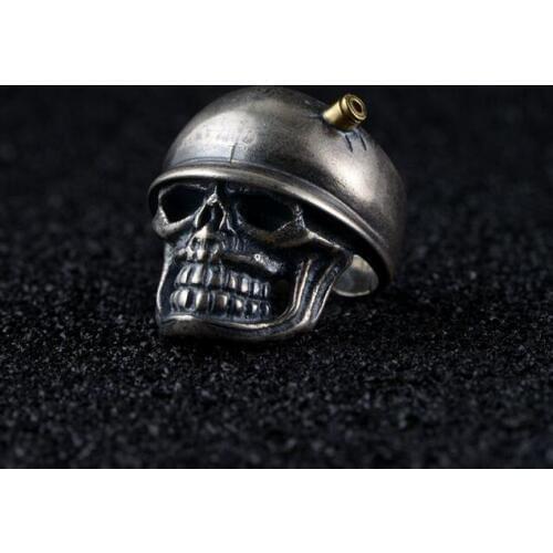 NEW 925 Silver Skull Ring Real 925 Sterling Silver Soldier Ring PUNK Jewelry Man Ring Resizable