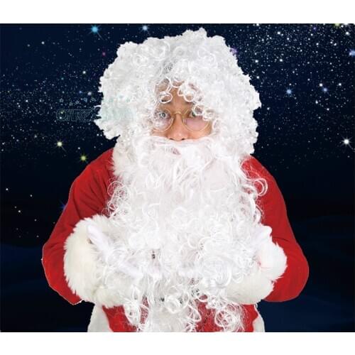 New Year White Santa Fancy Dress Costume Santa Claus Hair and Beard Set Christmas Halloween Party Cosplay Headwear Accessories