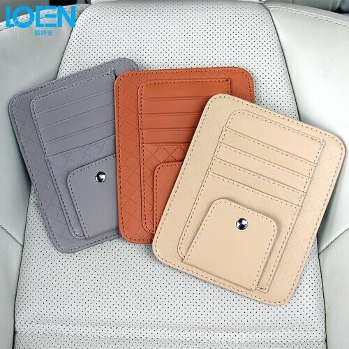 LOEN Car Storage Organizer Multifunction leather Sun Visor Card Holder Glasses Car Hanging Bag car Tidying Accessories Pocket