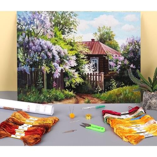 Landscape Nature Printed Fabric 11CT Cross Stitch Set Embroidery DMC Threads Craft Handiwork Handmade Handicraft Package