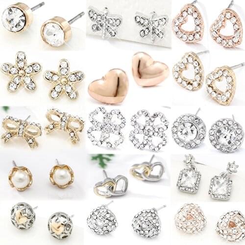 SEIALOY Fashion Rhinestone Zircon Earrings For Women Girls Original Gold Love Butterfly Mahogany Daisy Stud Earrings