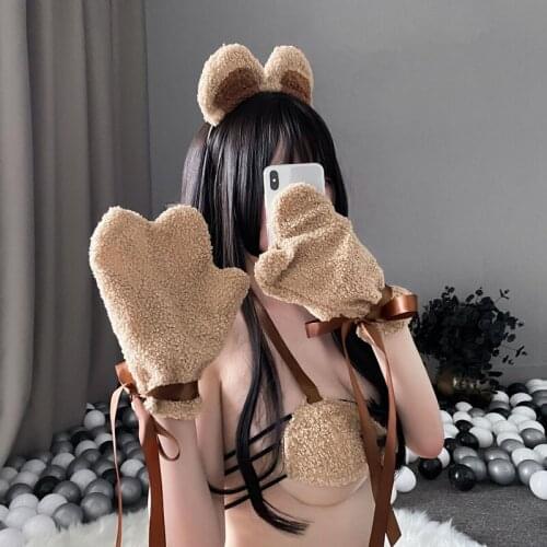 Sexy Lingerie for Women Suede Cute Cosplay Teddy Bear Lace Three-point Suit Uniform Temptation Pornos Suit Erotic Underwear New
