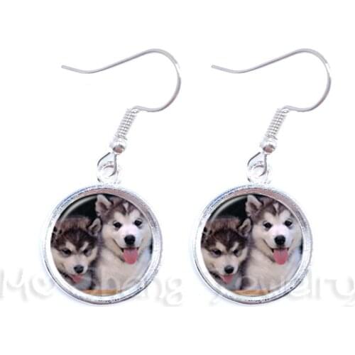 Lovely Puppy Earrings Round 16mm Glass Dome Cabochhon Animal Handmade Fashion Drop Earrings For Women Creative Gift