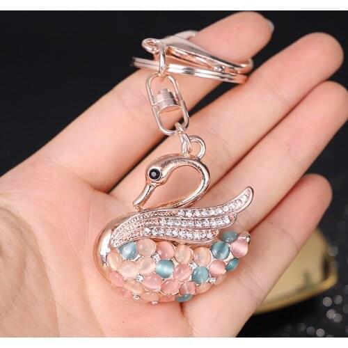Cute Crystal-Flamingo-Keychain Women Swan-bird Car Key Ring Holder Bag Charm Pendant Accessories Rhinestone Animal-Duck-Gift