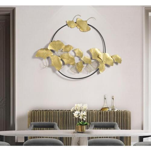Modern Wrought Iron Ginkgo Biloba Wall Hanging Pendant Livingroom Bedroom Wall Mural Decoration Office Hotel Wall Sticker Crafts
