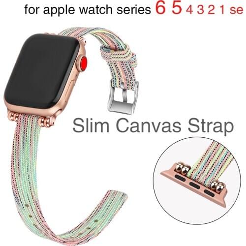 Slim Canvas Strap for apple watch series 6 5 4 3 2 1 apple watch band 44mm42mm iwatch SE Sport Wrist Bracelet Seatbelt
