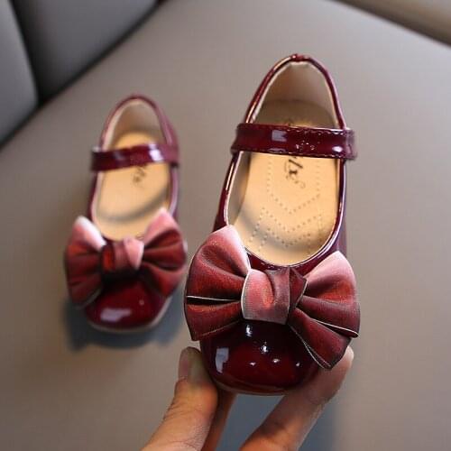 Kid Flats Girls Princess Shoes Fashion Pure Color Children Bow Little Girls Leather Shoes Toddler Girls Shoes