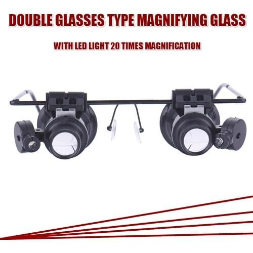 20X Headband Glasses Magnifier With LED Light For Watch Clock Jewelry Phone Repair Magnifying Glasses Binocular Loupe