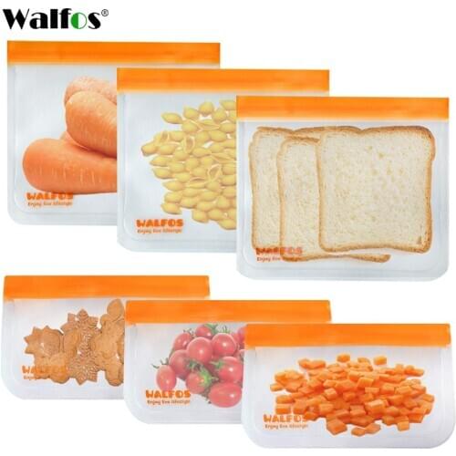 Walfos Food Storage Bag Reusable Freezer Bag Ziplock Bag Leakproof Top Silicone Bag Zero Waste Kitchen Organizer FDA BPA Free