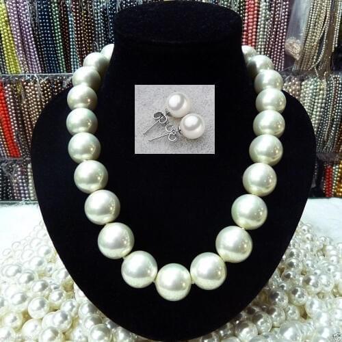 RARE Huge 16mm White South Sea Shell Pearl Necklace 18 earring shipping free1a