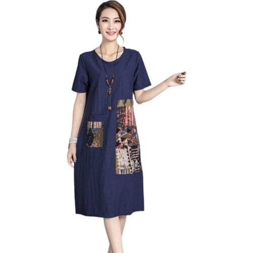 Women Vintage Maxi Dress 2021 Summer New Embroidery Cotton Linen Plus Size Robe short Sleeve Long Dresses V1966
