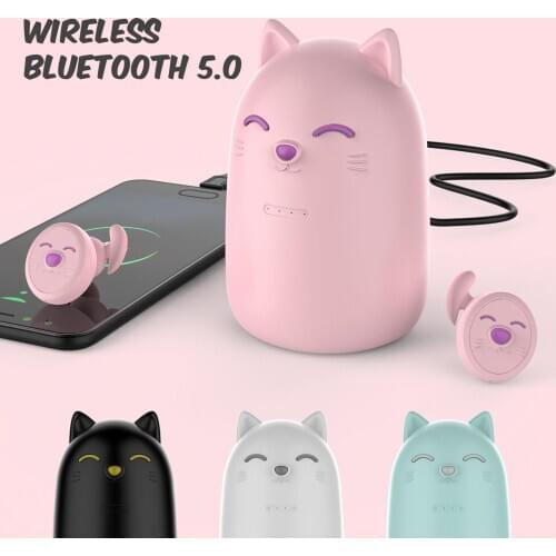 ZW-T11 TWS Earbuds Wireless Stereo Sound Bluetooth 5.0 Earphone Cute Headset Kitty Pink Bear Gray Elf Black Four Colors