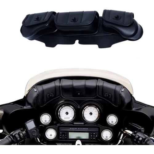 1 PCS Motorcycle Windshield Bag Saddle 3 Pouch Pocket Case Synthetic Leather for Har ley Touring FLHT 1996 - 2013 Accessories