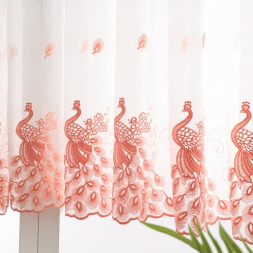 1 Piece Rod Pocket birds Embroidered Short Curtains Valance Tie For Kitchen Office Dining Voile Drapes Roman Tulle DL-QT026-30