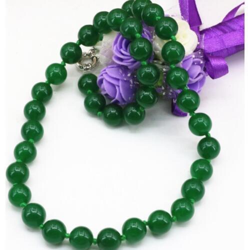 10mm green Malaysia jades natural stone chalcedony round necklace beads chain for women beaded choker jewelry 18inch B3202