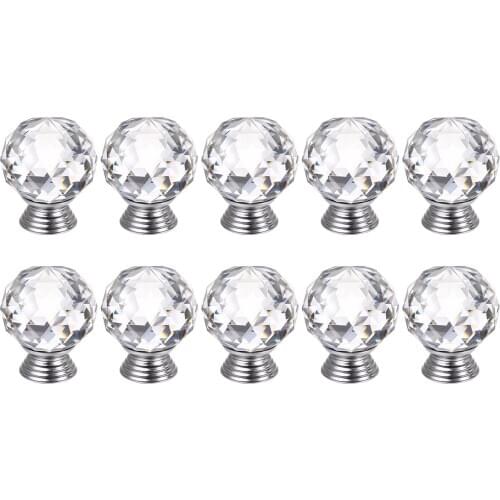 10Pcs 30MM Crystal Clear Cabinet Dresser Knobs Diamond Shape Drawer Door Chrome Glass Pull Handles for Kitchen Office DIY