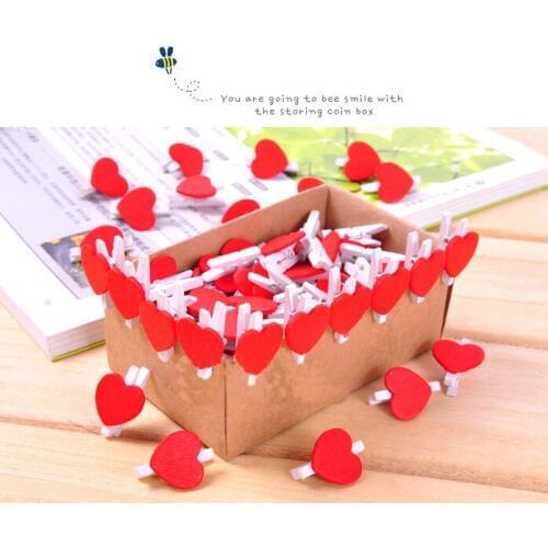 10Pcs/Lot Mini Heart Love Wooden Clothes Photo Paper Peg Pin Clothespin Craft Clips Party Decoration