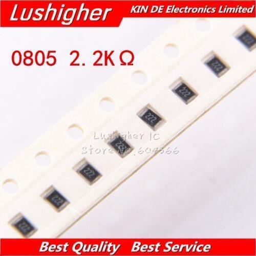100PCS 0805 SMD Resistor 5% 2.2K Ohm 222 2201 2.2Kohm 2200ohm