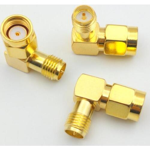 1000pcs copper RP-SMA male jack center to RP-SMA female right angle adapter New