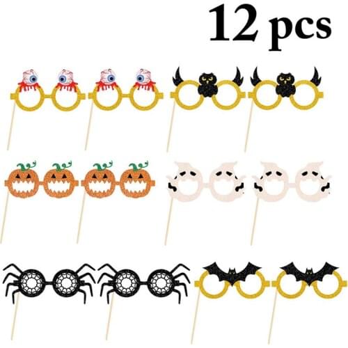 12 Pairs Cute Halloween Party Glasses Decoration Funny Costume Eyeglasses For Halloween Decorative Photo Props Accessories