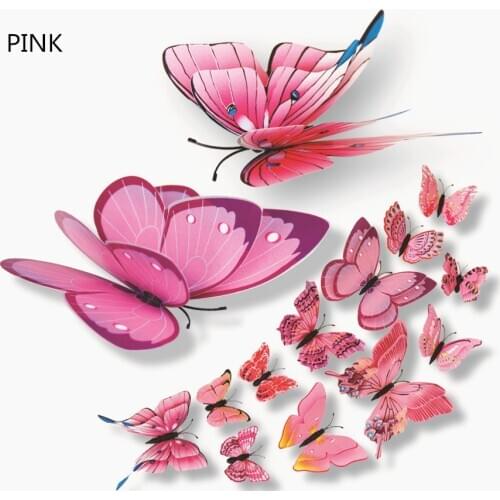 12pcs/lot 3D Double Layer Decorative Butterfly for Bedroom Party Curtain Fake Flower Craft Decor PVC Butterflies with Pin DC28