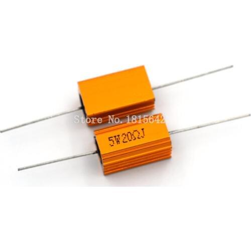 2PCS RX24 5W 20R 20RJ Power Metal Shell Aluminium Gold Resistor High Power Resistance Golden Heat Sink Resistor 5Watt 20 ohm