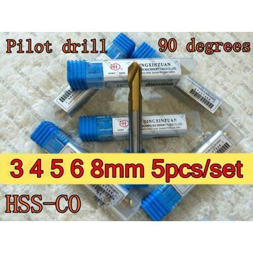 3 4 5 6 8mm 5pcs/set 90 degrees HSS-Co5% M35 Titanium coating Pilot drill center drill Process stainless steel and steel