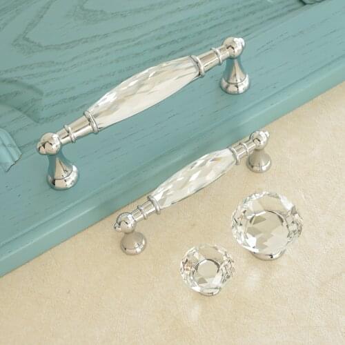 3.75" 5" Crystal Glass Cabinet Handles Dresser Drawer Knobs Door Metal Pull Handle Furniture Cabinet Handle Diameter 30/35mm