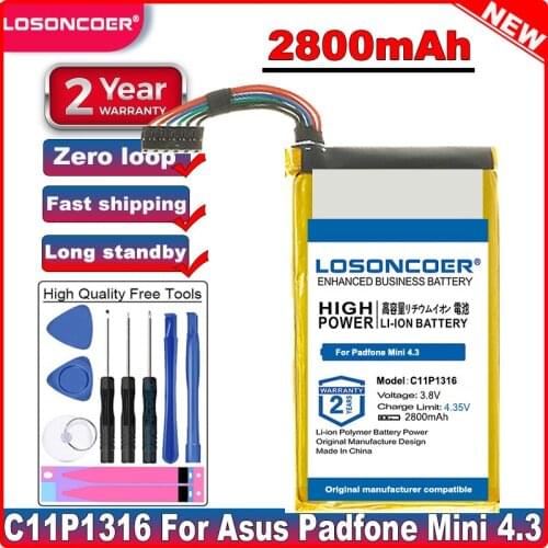 LOSONCOER Good Quality Battery 2800mAh C11P1316 Battery for Asus Padfone Mini 4.3 4.3 Station A11 Station PF400CG T00C