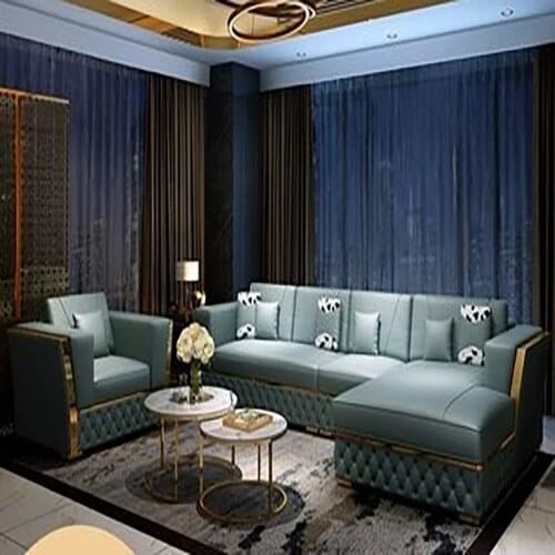 American postmodern light luxury sofa combination Hong Kong style Italian living room simple small apartment corner leather sofa