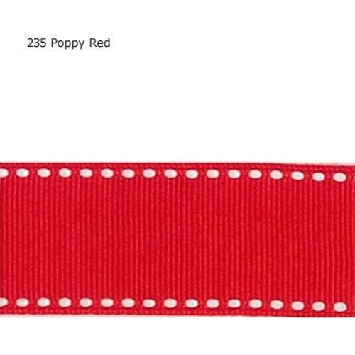 5/8" inch 16mm white saddle Poppy Red stitch ribbon