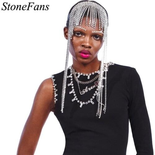 Stonefans Shining Bridal Headwear Crystal Multi Strand Head Chain Long Tassel Rhinestone Hair Chain Headband Hair Accessories