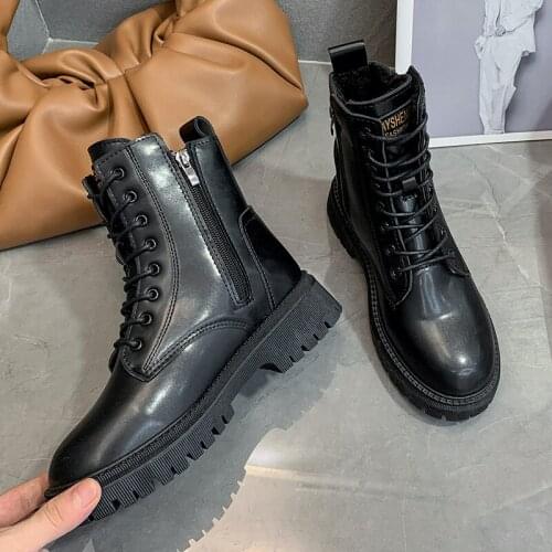 Martin boots female British style 2021 winter new thick-soled short boots female side zipper lace mid-help knight boots