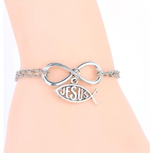 50pcs Hot Zinc Alloy Fashion Infinity Jesus Fish Gift Punk Pendant Bracelet Chain Charm 17cm + 5cm z0351