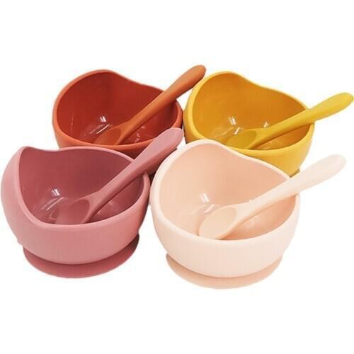 Chenkai 5Set 16 Color Baby Feeding Silicone Bowl Spoon Food Grade Anti-flip Suction Tableware Infant Waterproof Bowl Plate Spoon