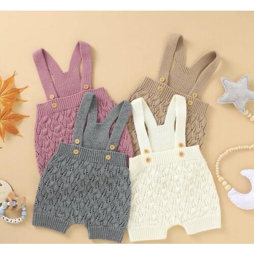Baby Knitted Overalls Lovely Sleeveless Solid Color One-Piece Romper Fall Clothes Jumpsuit with Buttons