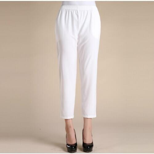 Middle Aged Womens Trousers 2020 Spring Summer Elastic Waist Straight Pants Ladies Large Size Solid Casual Pants XL-5XL