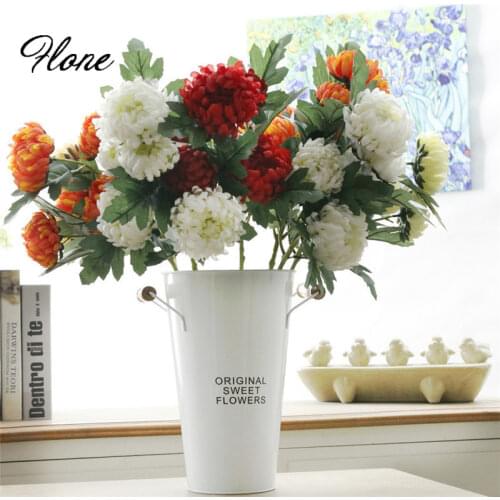 Flone 5 Heads Artificial Chrysanthemum Simulation Gerbera Flower False Flower Ball Chrysanthemum Wedding Home Party Decor