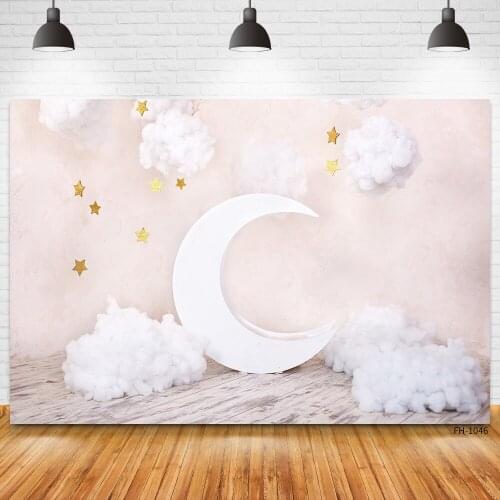 White Moon Cloud Star Room Wood Floor Backgrounds Baby Shower Newborn Birthday Photography Backdrops Photocall Photo Studio Prop