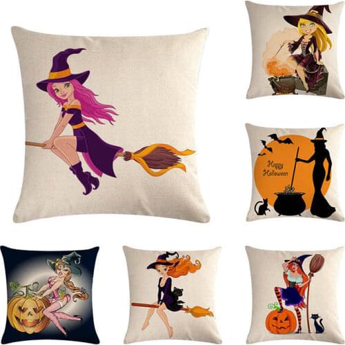 Happy Halloween Night Cat Witch Series Throw Pillow Cover Cushion Case print Pillow Cover Cushion Cover