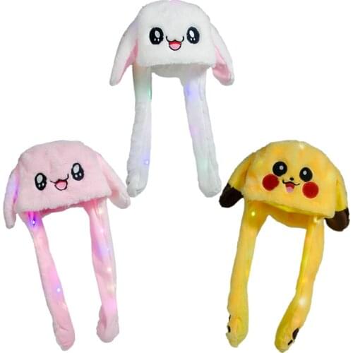 Pokemon Pikachu Hat Plush Toy Doll Ears Jumping Cap with Light Prep Style Fun Toy Hat Good Gift for Women and Girls Hats Gifts