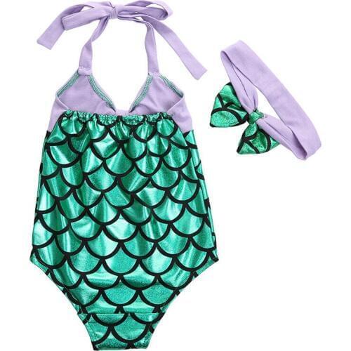 2020 Mermaid Toddler Kids Baby Girls Swimwear Headband 2PCS Bikini Set Swimsuit Bathing Suit