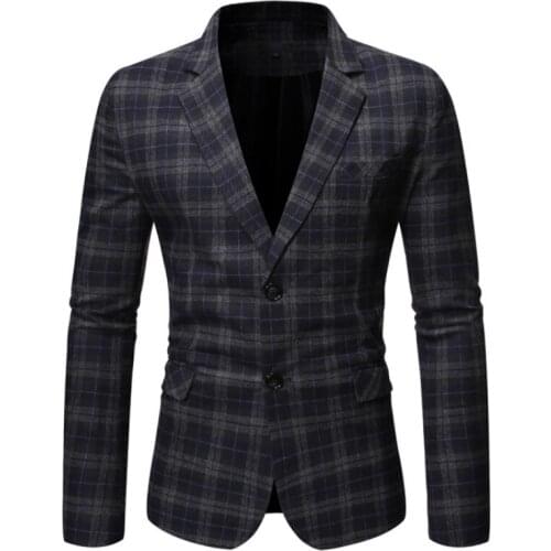 Spring and Autumn fashion mens European size plaid two single breasted suit jacket