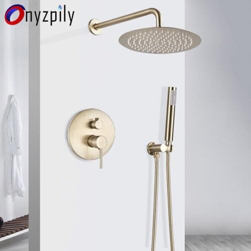 Brushed Gold Shower Set Bathroon faucet Round Rainfall Shower 8/10/12 Inch Wall Mounted Concealed Shower System Bathtub Mixer