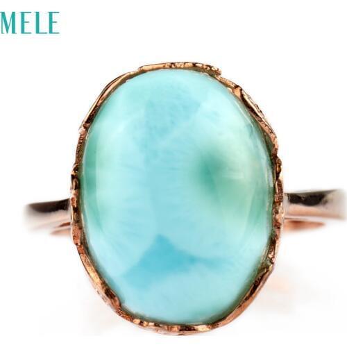 Natural larimar silver ring, oval 12mm*14mm, rare and beautiful blue stone, fashion and popular style