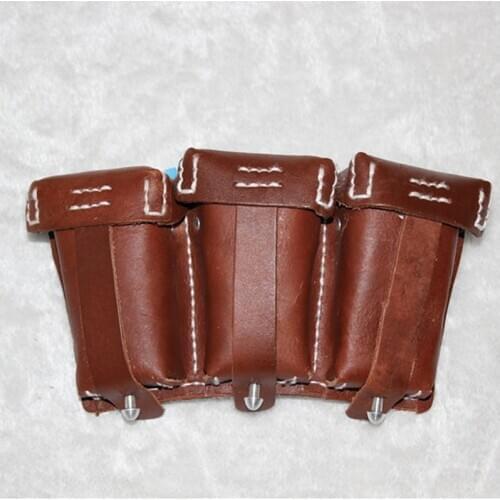 WWII WW2 GERMAN ARMY MAUSER 98K TRIPLE LEATHER AMMO POUCH BROWN SOLDIER MILITARY WAR REENACTMENTS EQUIPMENT