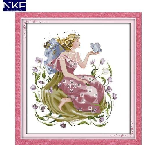 NKF Butterfly Fairy Cross Stitch Handmade Cross Stitch Set DIY Kit Embroidery Needlework Cross Stitch Kits for Home Decor